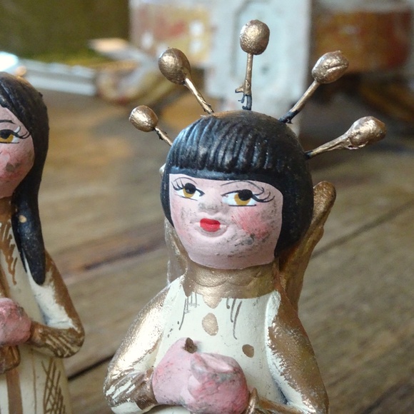 Rare Handcrafted Vintage Mexican Folk Art Christian Christmas Gold Nativity Set - Picture 5 of 13